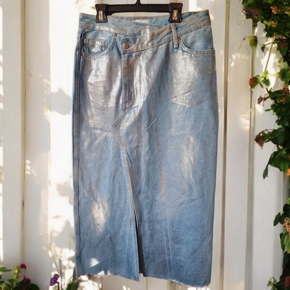 🆕️ Zara Metallic Denim Maxi Skirt - Picture 2 of 10